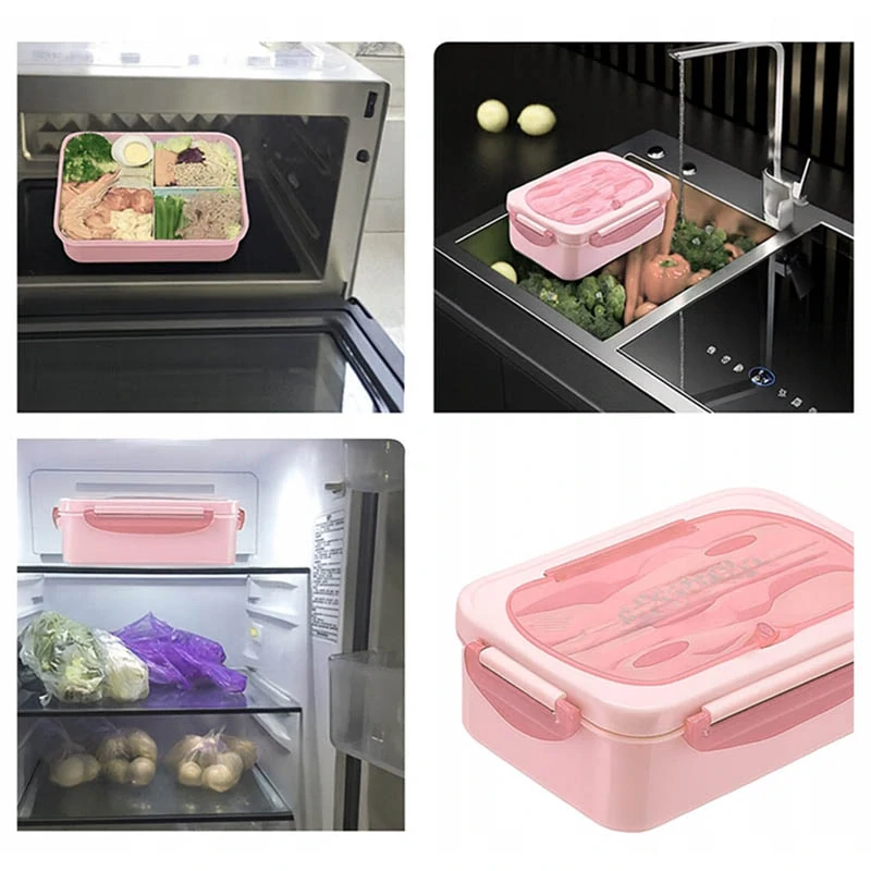 Desiatový box s priehradkami a príborom ružový