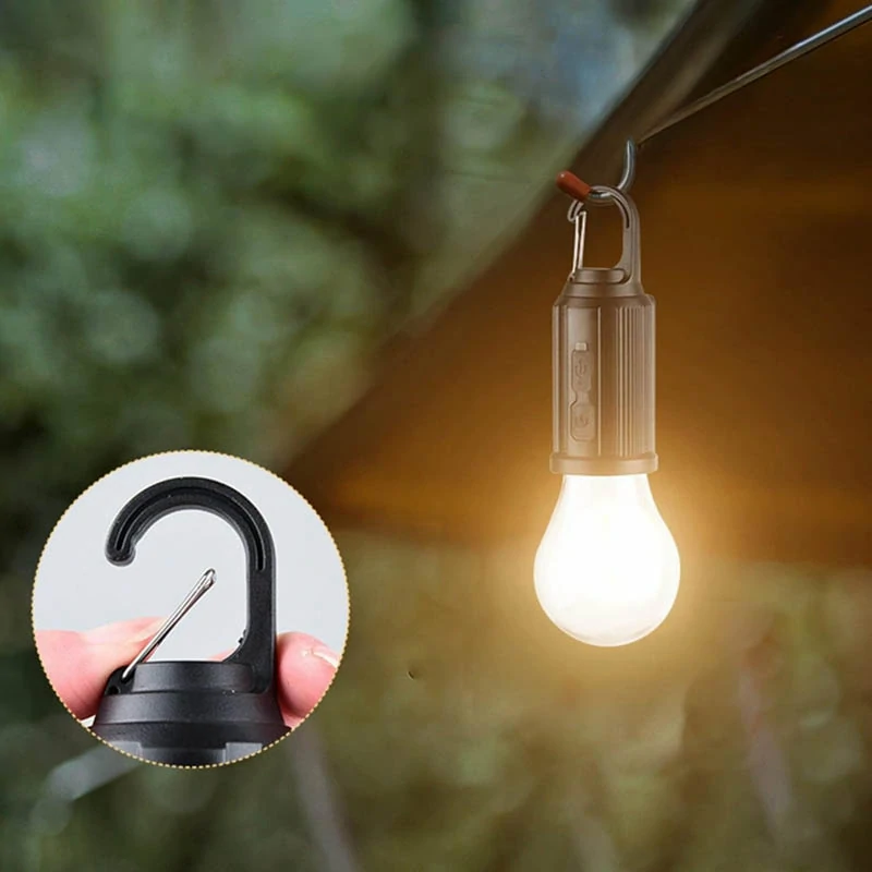 Kempingová LED lampička - žiarovka s káblom a USB-C nabíjaním