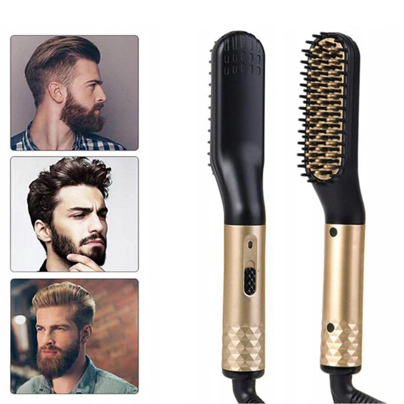 Elektrická kefa a žehlička na bradu a vlasy pre mužov zlatá