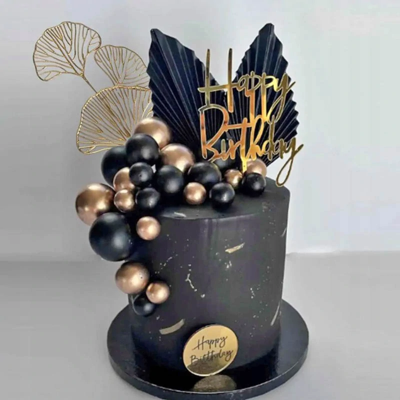Dekoratívne zapichovacie guličky na tortu zlaté + čierne 50ks