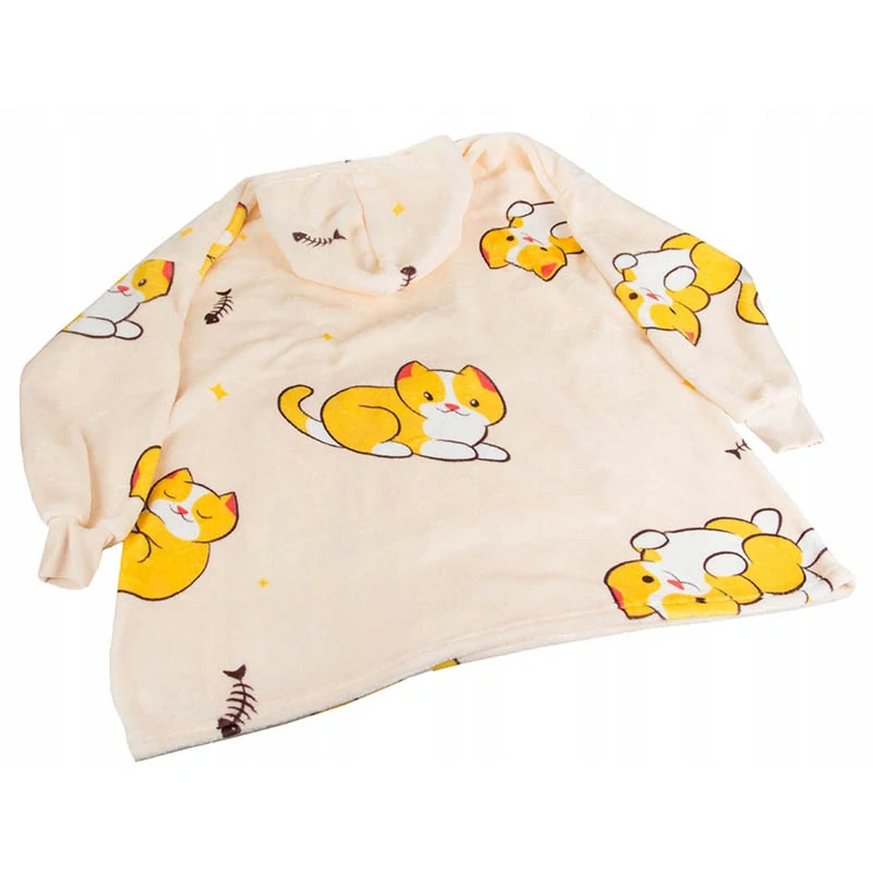 Teplá oversize mikina Mačička XXL 2v1 – mäkká deka s kapucňou