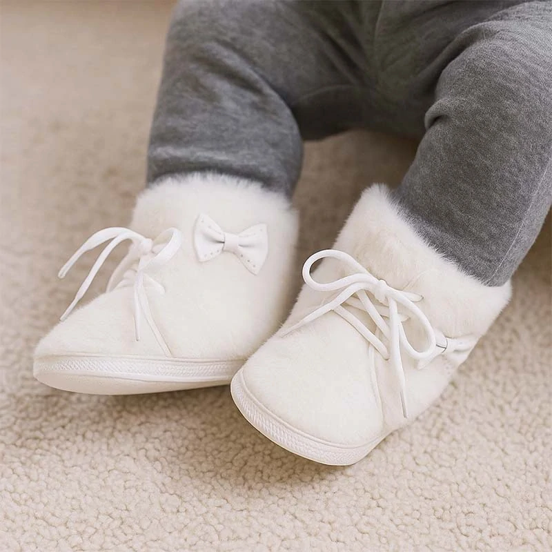 Christopher - Detské topánky capačky s kožušinkou biele