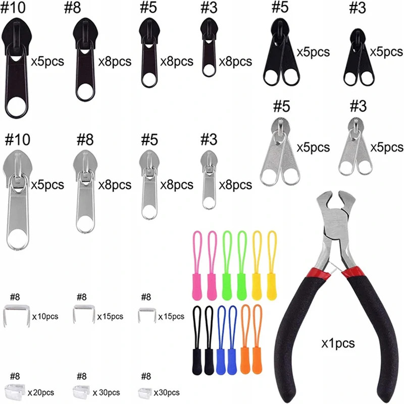 Súprava na opravu zipsov 211 ks + kliešte