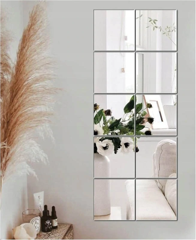 Samolepiace zrkadlové nálepky – štvorce 15 × 15 cm (16 ks)