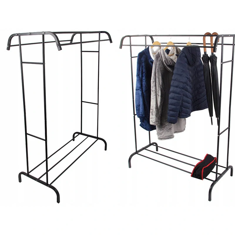 Stojanový vešiak na oblečenie s policou na topánky 148cm čierny