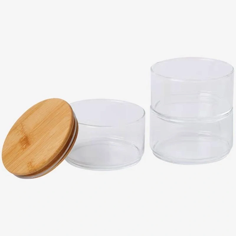 Trojposchodová sklenená nádoba s bambusovým vekom 20 × 10 cm