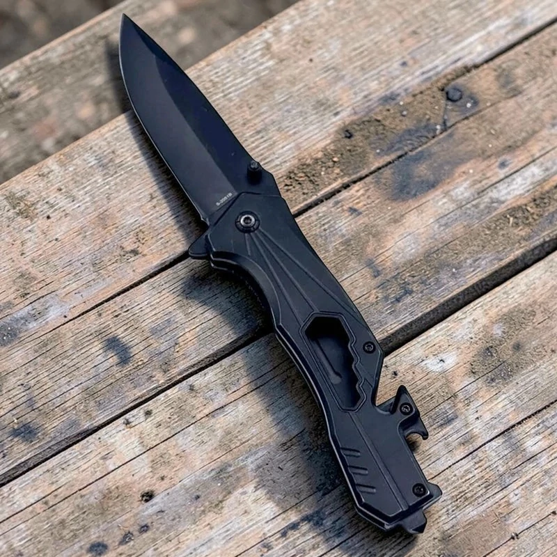 Skladací viacúčelový nôž z ocele 440C – čierny, 22 cm