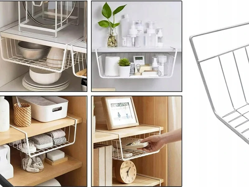 Závesný kovový košík pod policu biely