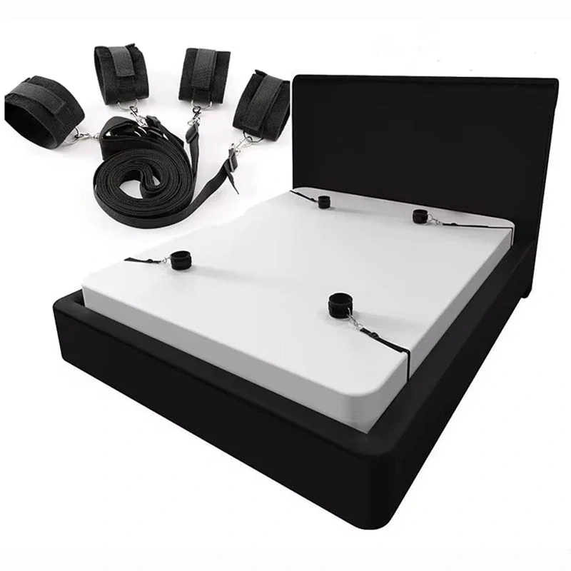 Erotická sada na posteľ – univerzálna poistka s mäkkými putami, čierna