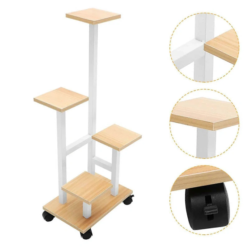 Kovový stojan na kolieskach na 4 kvetináče 86cm biely