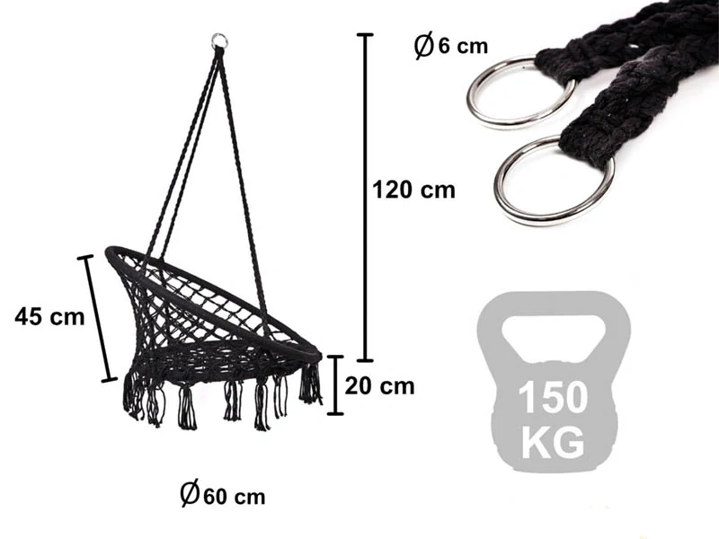 Závesná hojdačka LUARO – Bocianie hniezdo čierne do 150kg