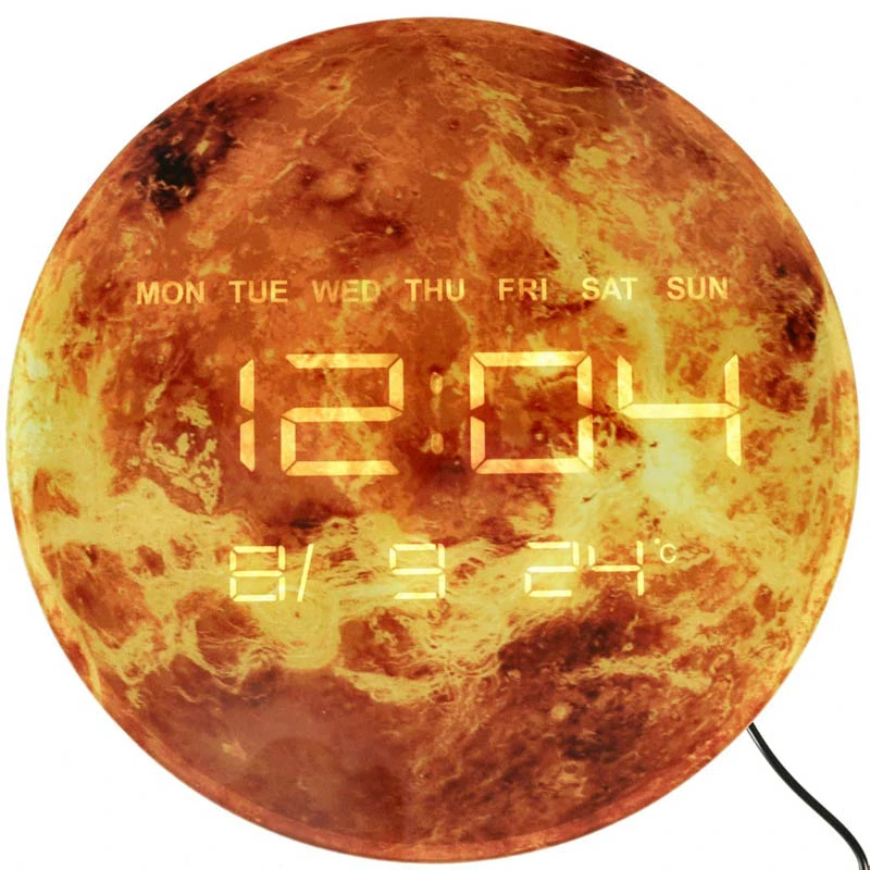 Nástenné hodiny Planéta Mars s LED displejom 32 cm