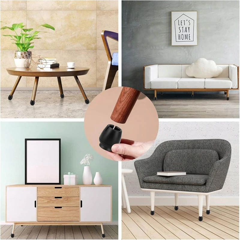 Ochranné silikónové krytky na nohy stoličiek 18–29 mm čierne – sada 16 ks