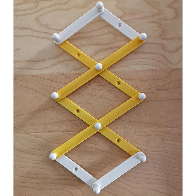 Skladací nástenný vešiak harmonika 18 cm bielo-zelený, rozsah 10 – 45 cm, 10 háčikov