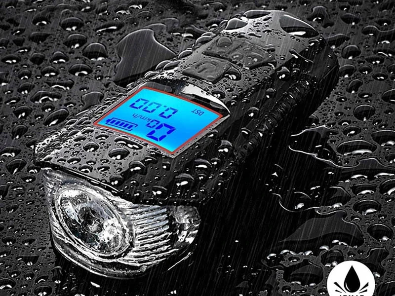 Cyklistická LED lampa 3 v 1 s klaksónom a cyklopočítačom