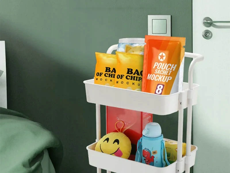 Mobilný regál na kolieskach s tromi policami 78 cm biely