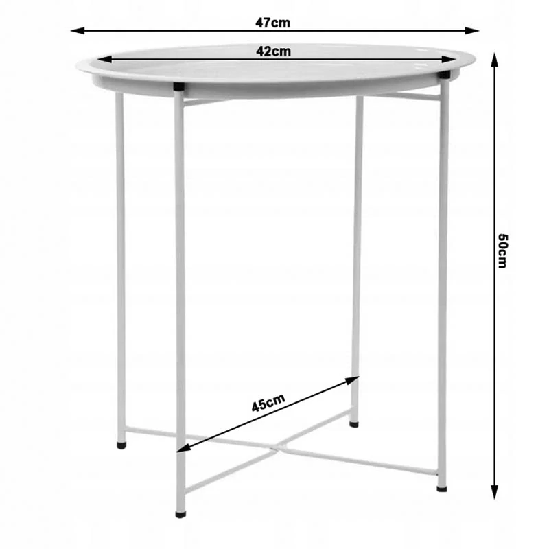 Okrúhly kovový konferenčný stolík s odnímateľnou táckou biely