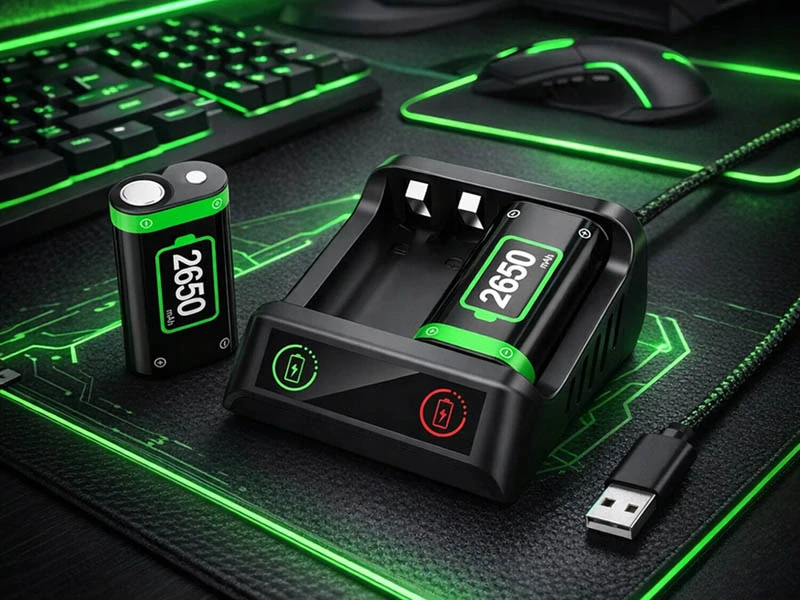 Nabíjačka a nabíjateľné batérie pre Xbox ovládač 2× 2650 mAh