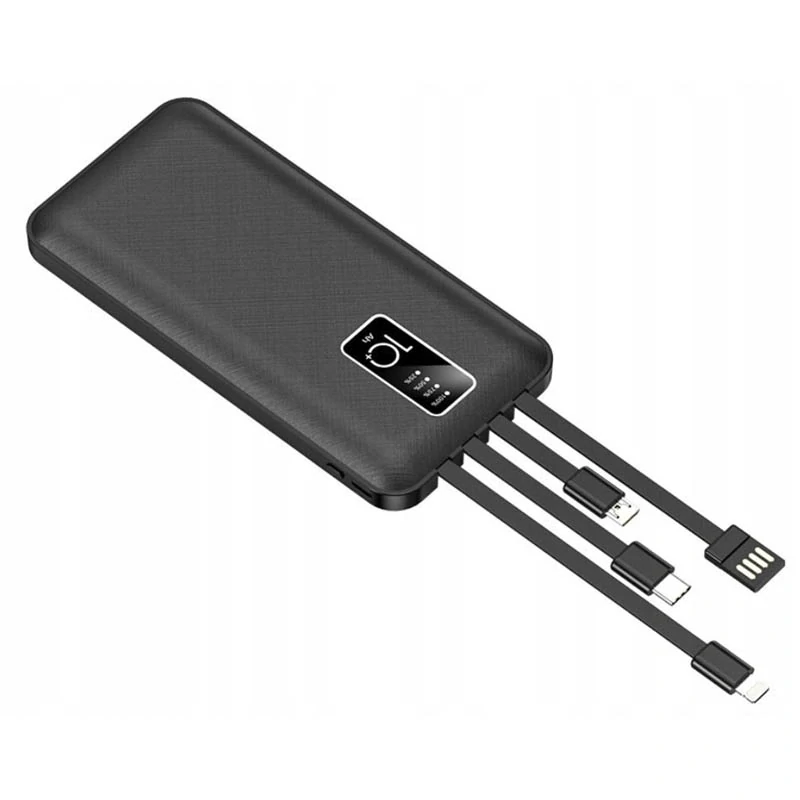 Powerbanka 10000 mAh s integrovanými káblami čierna