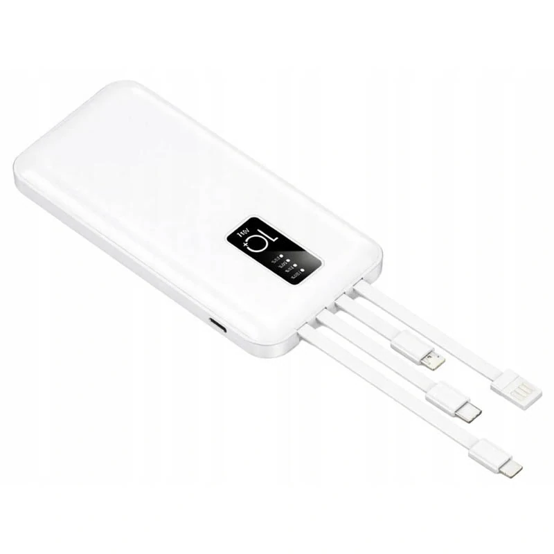 Powerbanka 10000 mAh s integrovanými káblami biela