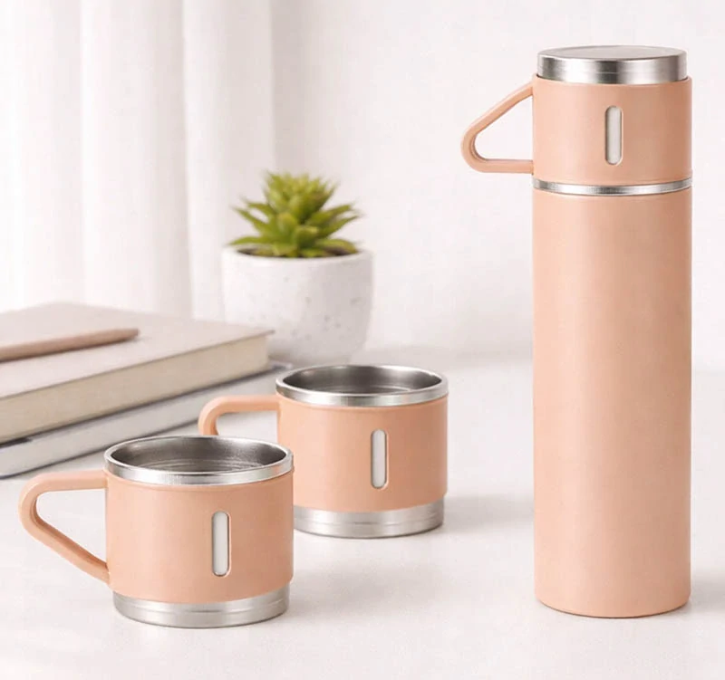 Termoska 400 ml s 3 pohármi ružová