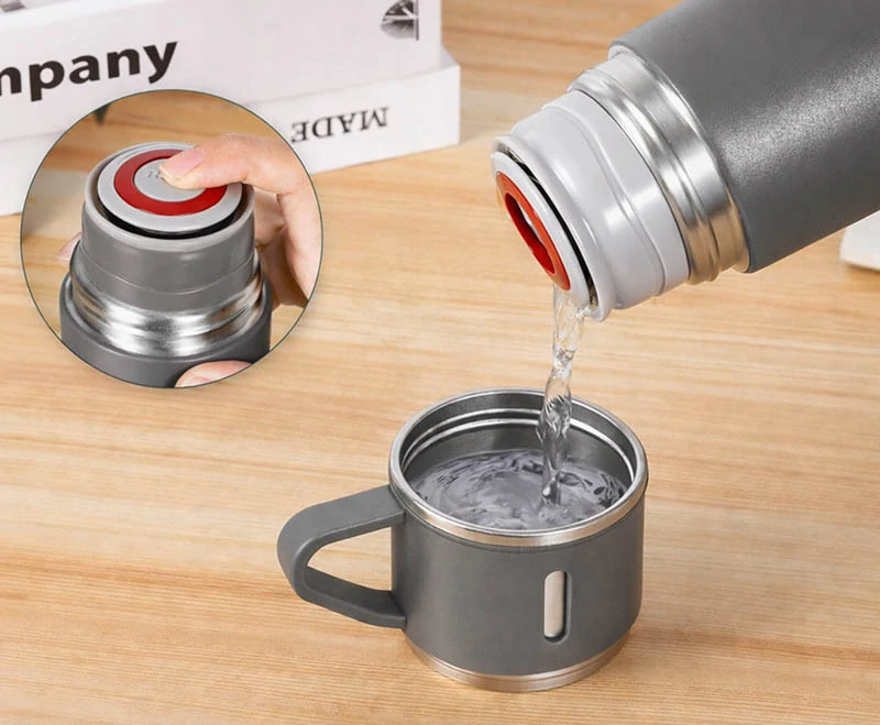 Termoska 400 ml s 3 pohármi sivá