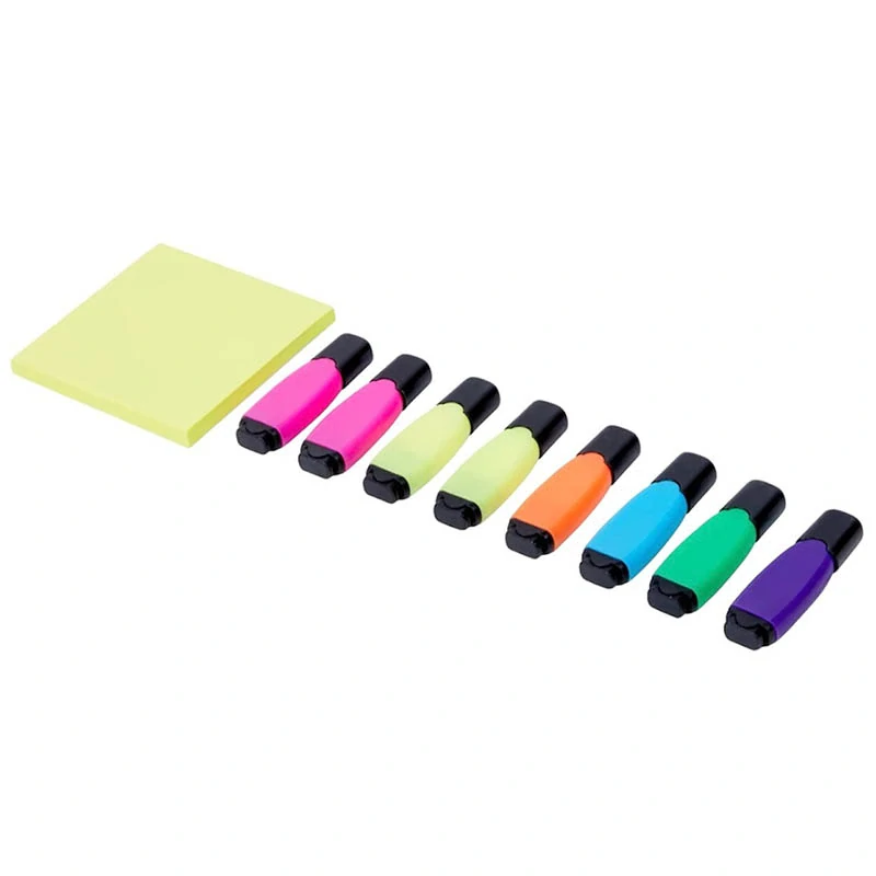 Sada mini zvýrazňovačov 8 ks + samolepiace poznámkové lístky