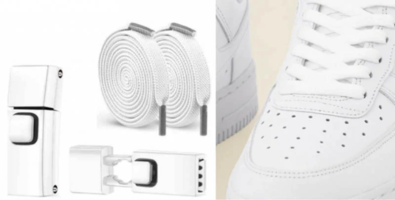 Elastické šnúrky bez viazania s magnetickým zapínaním biele