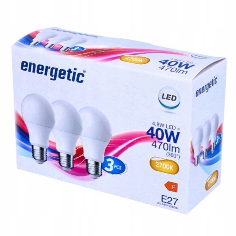 LED žiarovky Energetic E27 3 ks 470 lm teplá biela