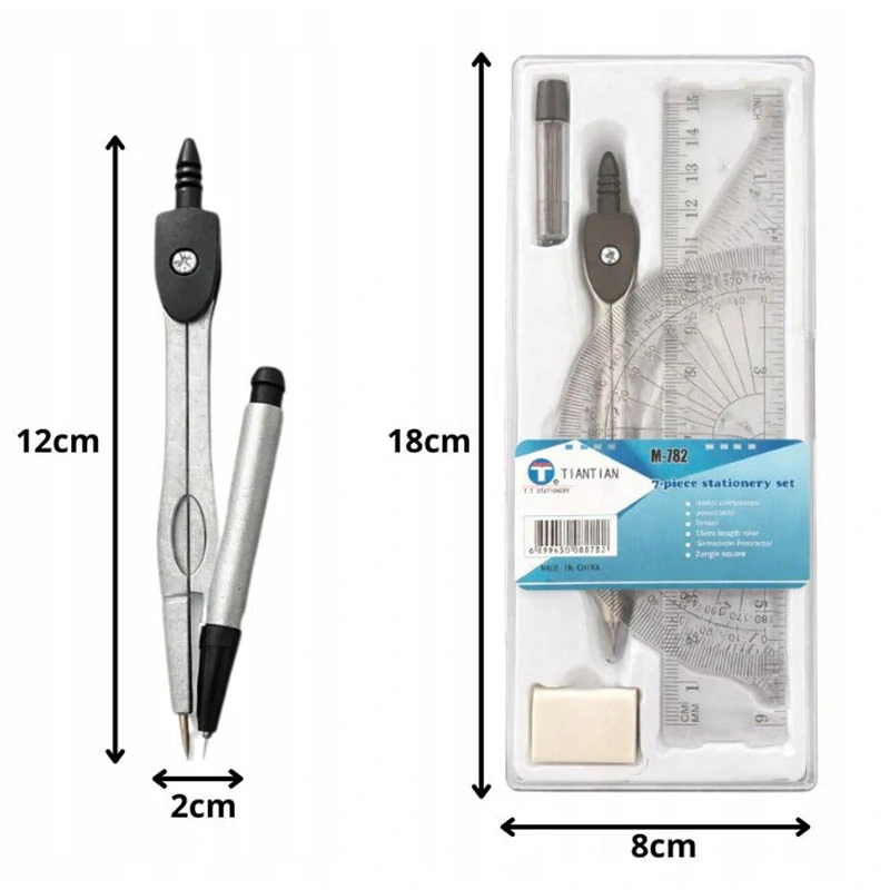 Súprava na na geometriu 7 dielna s kružidlom a pravítkami