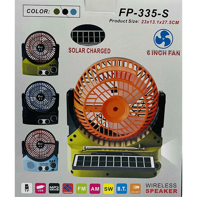 Multifunkčné rádio s ventilátorom a solárnym panelom