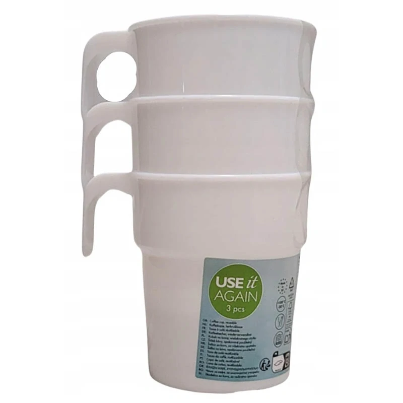 Znovupoužiteľné plastové šálky na kávu 300 ml – sada 3 ks
