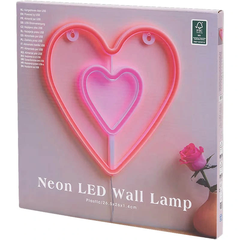 LED neónová lampa Srdce – nástenná dekorácia s USB napájaním
