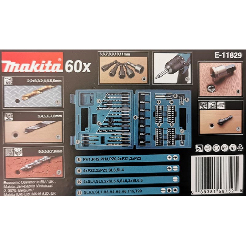 Makita sada vrtákov a bitov 60 ks v kufríku
