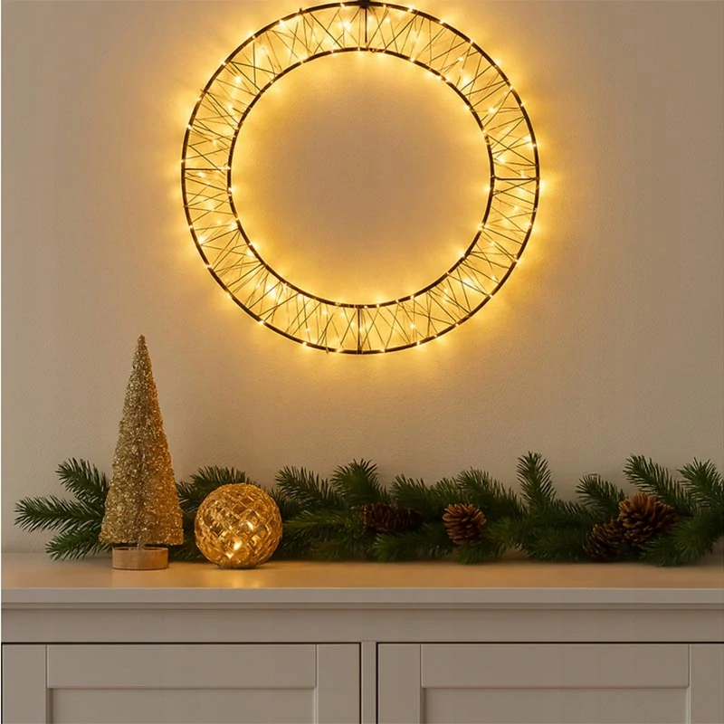 LED svietiaci vianočný veniec 36 cm – 360 LED, teplá biela, USB