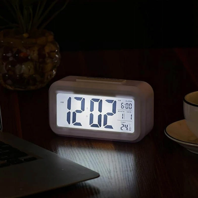 Digitálny LED budík s teplomerom biely