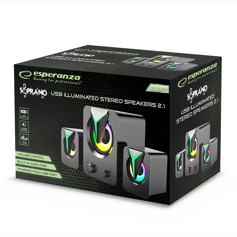 Počítačové reproduktory 2.1 Esperanza SOPRANO LED RAINBOW