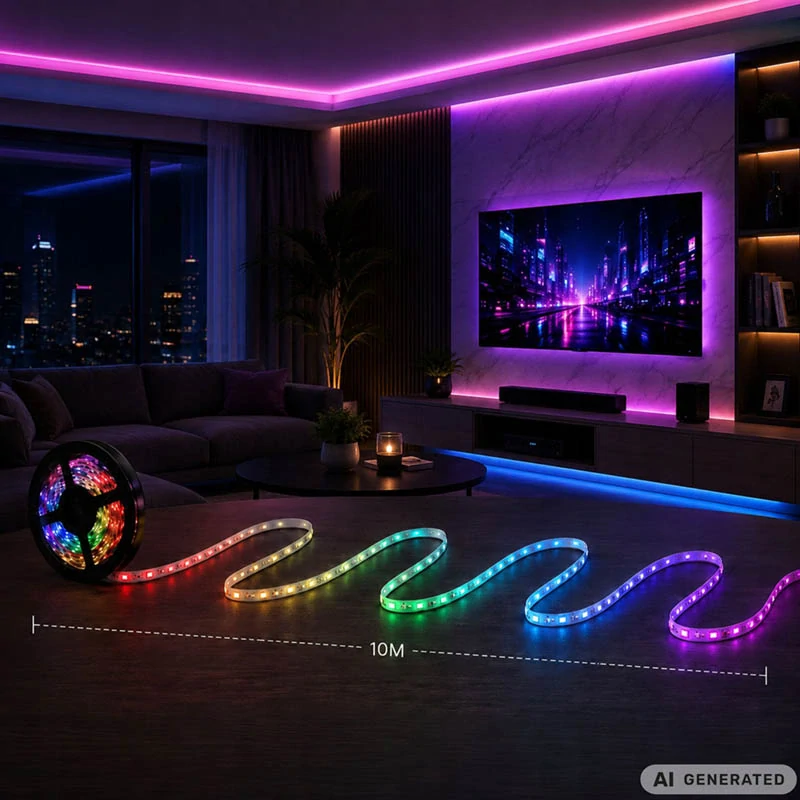 RGB LED pás 10 m 2835, 12 V, s aplikáciou, ovládačom a Music Sync