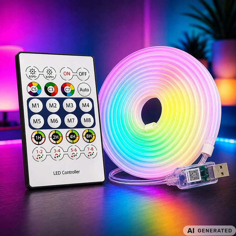 Flexibilný neónový RGB LED pás 5 m s Bluetooth, aplikáciou a diaľkovým ovládaním