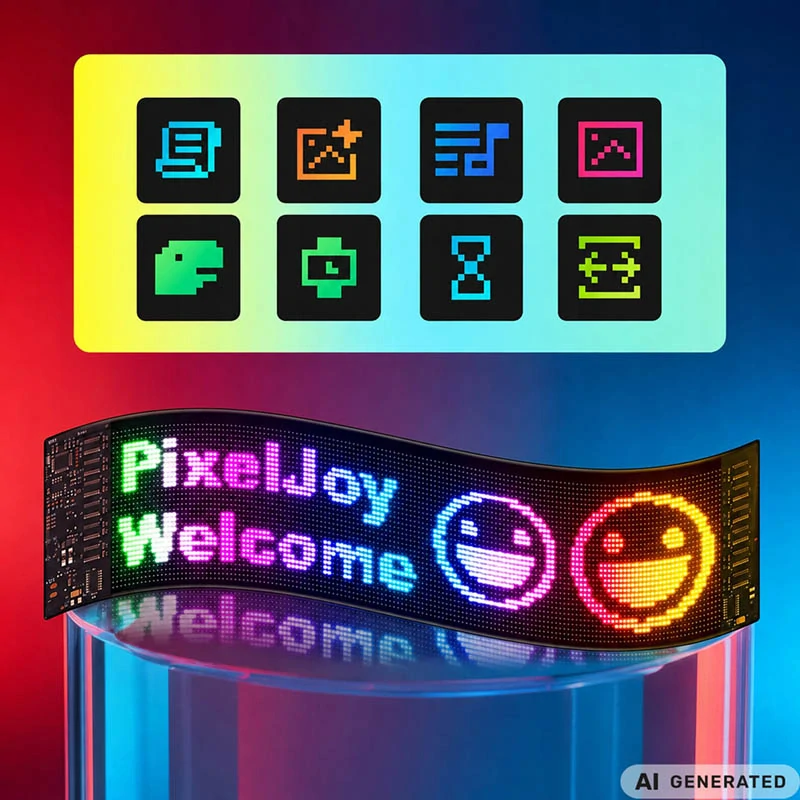 Programovateľný flexibilný LED panel 16 × 64 na sklo s aplikáciou