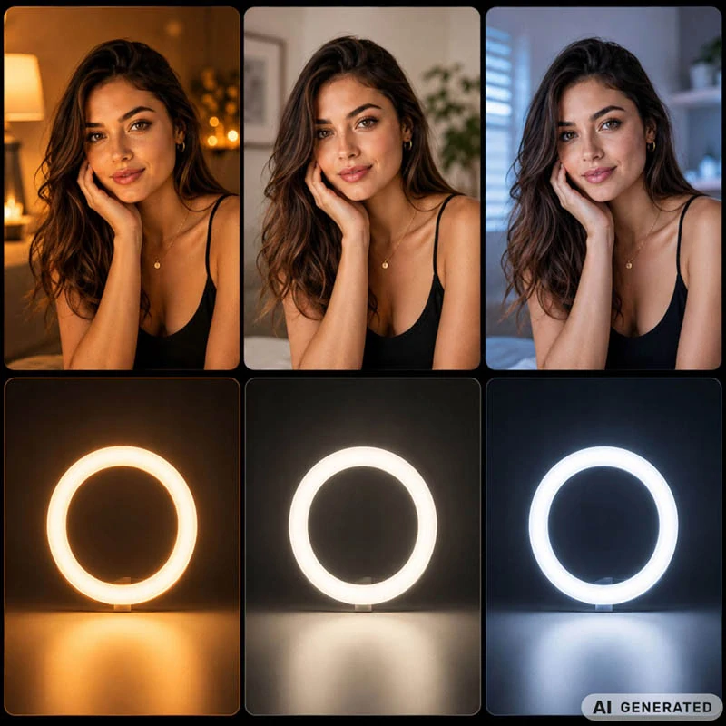 RGB LED kruhová lampa 34 cm s držiakom na telefón a USB napájaním