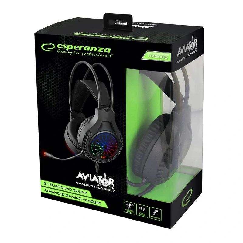 Herné slúchadlá s mikrofónom Esperanza AVIATOR 5.1 RGB