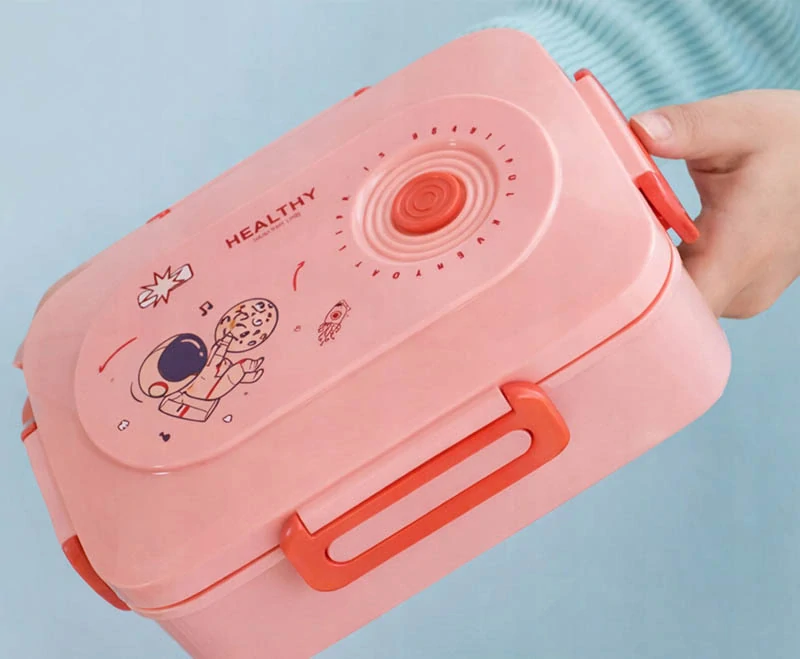 Lunch box s priehradkami a príborom na desiatu aj obed ružový