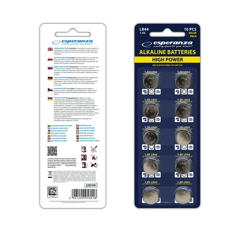 Alkalické batérie Esperanza LR44 / AG13 1,5 V – 10 ks