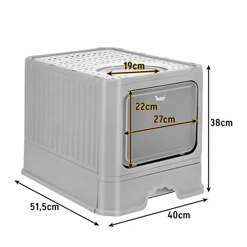 Box na podstielku pre mačky 50 × 36 × 38 cm s výsuvnou zásuvkou a lopatkou