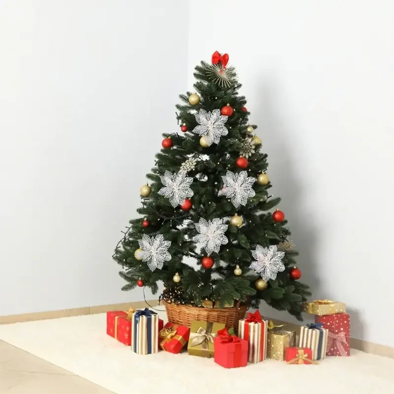Biela vianočná ruža s klipom 14 cm – 2 ks