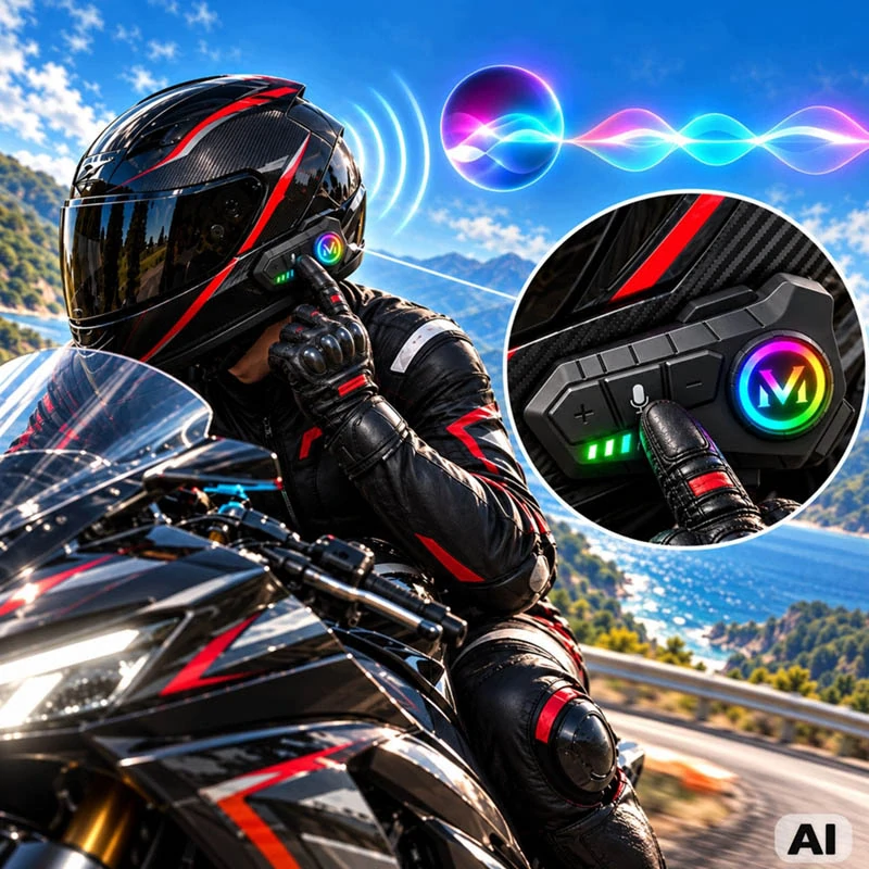 Motocyklový interkom U10 2X Bluetooth s mikrofónom, RGB a USB-C