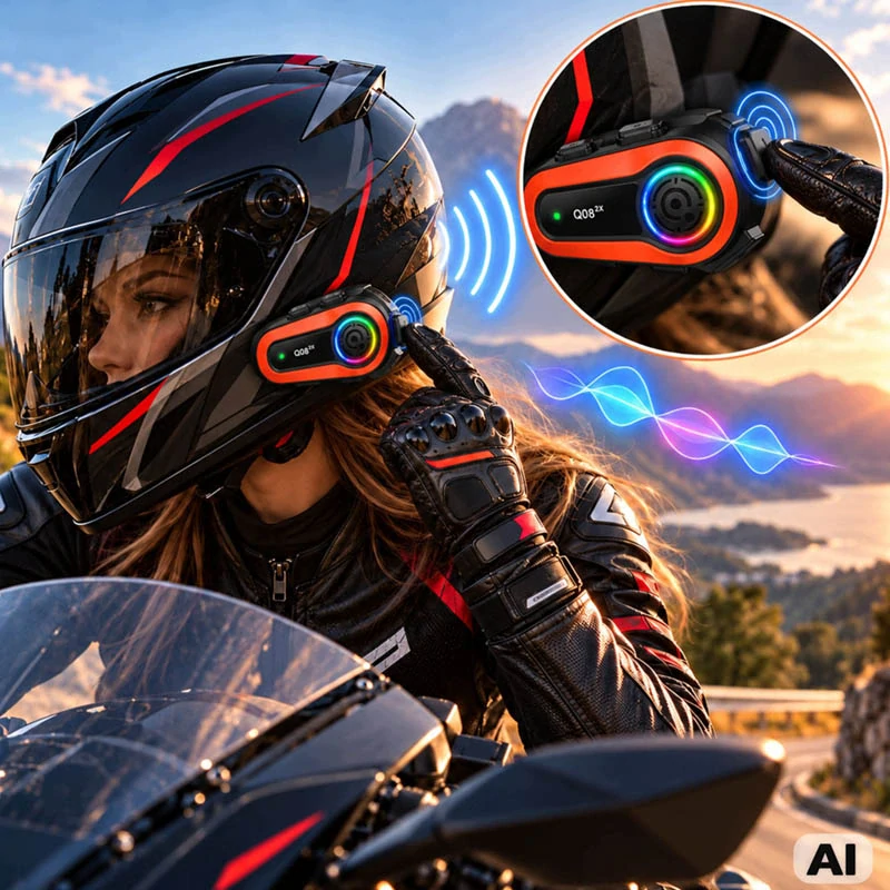 Motocyklový interkom Q08 2X Bluetooth s mikrofónom, RGB a USB-C