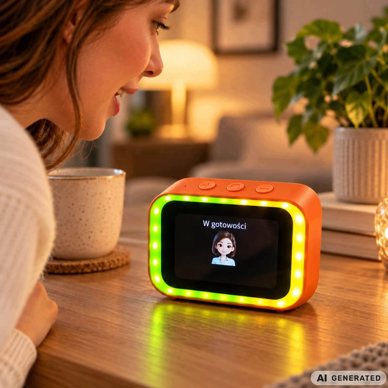 Inteligentný AI budík s dotykovým displejom, Bluetooth a reproduktorom oranžový