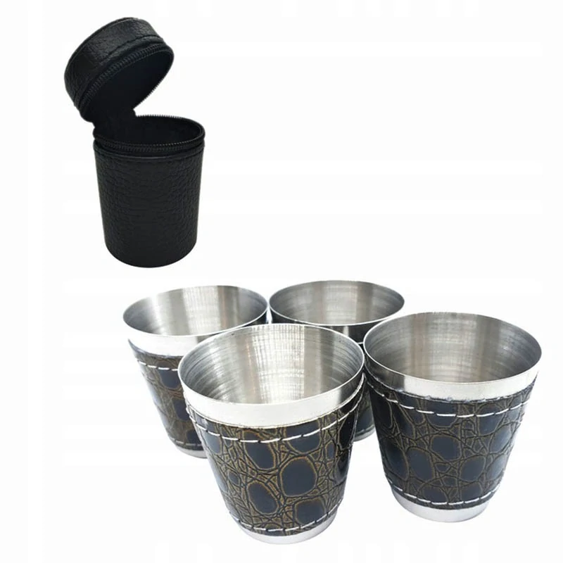 Turistické kovové poháriky v puzdre – sada 4 ks